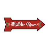 Arrow Shape Plus Mistletoe Kisses 12x4" Wall or Door Sign | Christmas Holiday Decoration