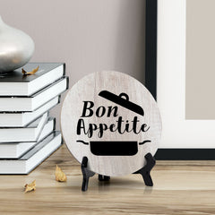 Round Bon Appetite Wood Color, Circle Table Sign (5x5")