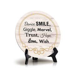 Signs ByLITA Circle Dance, SMILE, Giggle, Marvel, Trust, Hope, Love, Wish Wood Color, Table Sign (5"x5")