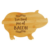 You Had Me at Bacon 2 (13.75 x 8.75") Pig Shape Cutting Board | Funny Decorative Kitchen Chopping Board