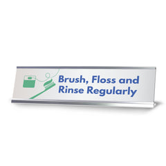 Signs ByLITA Brush, Floss and Rinse Regularly Dental Office Decor Silver Frame, Desk Sign (2x8“)
