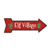 Arrow Shape Plus Elf Village 12x4" Wall or Door Sign | Christmas Holiday Decoration