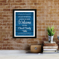 Designs ByLITA A Place Of Refuge, A Haven Of Hope Welcome To The Church Family Table, Framed Wall Art Print | Religious Church & Home Decor