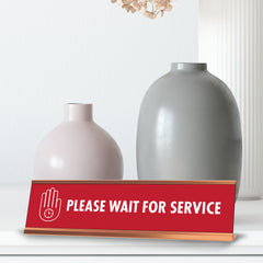 Please Wait For Service, Clock Gold Frame, Desk Sign (2x8")