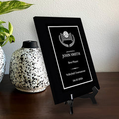 Volleyball Customizable Black Frame Wooden Award Plaque | Easel Mount Option | Achievement and Recognition Personalizable Plaques