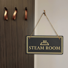 Steam Room 5x10 Hanging Plus Wall or Door Sign | Rustic Twine | Workplace Signage
