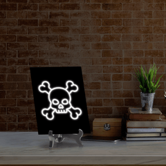 Skull Neon Graphic Style Table Sign with Acrylic Stand (6x8“) | Live Streamer Gaming Themed Decoration