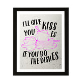 Designs ByLITA I'll Give You Kisses If You Do The Dishes, Wall Print Art | Funny Retro Kitchen Decoration
