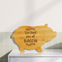 You Had Me at Bacon 2 (13.75 x 8.75") Pig Shape Cutting Board | Funny Decorative Kitchen Chopping Board