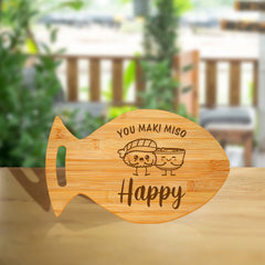 You Maki Miso Happy 14 x 8.5" Fish Shape Cutting Board | Decorative Kitchen Accessory For Sushi Lovers