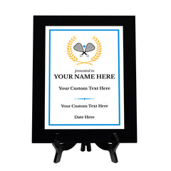 Racquetball Customizable Black Frame Wooden Award Plaque | Easel Mount Option | Achievement and Recognition Personalizable Plaques | Sports Award