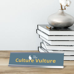 The Culture Vulture, Silver Frame Desk Sign (2x8)
