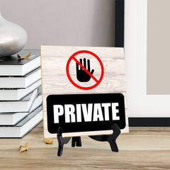 Private (Hand) 5"x 5" Square Table Sign With Acrylic Easel | Home & Office Decor