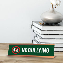 No Bullying, Stickman, Gold Frame Desk Sign (2x8")