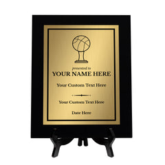 Basketball Customizable Black Frame Wooden Award Plaque | Easel Mount Option | Achievement and Recognition Personalizable Plaques