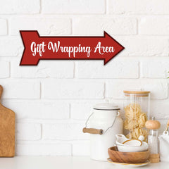 Arrow Shape Plus Gift Wrapping Area 12x4" Wall or Door Sign | Christmas Holiday Decoration