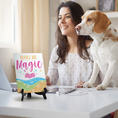 Books Are Magic Table Sign with Acrylic Stand (6x8“) | Elementary School Decoration