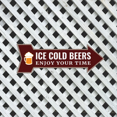 Arrow Shape Ice Cold Beers Enjoy Your Time 12x4" Wall or Door Sign | Funny Home Decor | Shop Décor