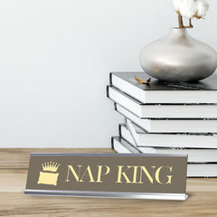 Nap King Pillow, Silver Frame Desk Sign (2x8)