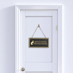 Multi-Faith Prayer Room 5x10 Hanging Plus Wall or Door Sign | Rustic Twine | Workplace Religion Signage