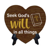 Sign ByLITA Heart Seek God's will in all things, Wood Color, Table Sign (6"x5")
