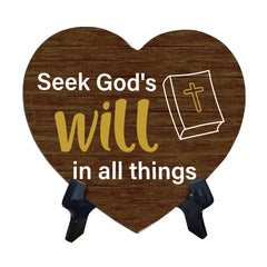 Sign ByLITA Heart Seek God's will in all things, Wood Color, Table Sign (6"x5")