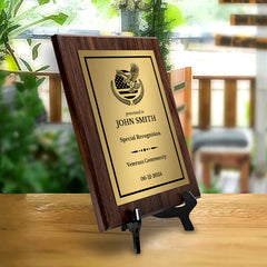 Thank You For Your Service Military and First Responders Customizable Award Plaque |Easel Mount Option | Patriotic Recognition of Achievement and Service Personalizable Plaques