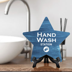 Sign ByLITA Hand Wash Station, Wood Color, Star Table Sign (6"x5")