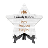 Sign ByLITA Family Rules: Love, Respect, Forgive, Wood Color, Star Bathroom Table Sign (6"x5")