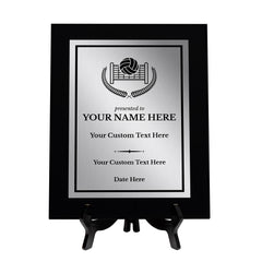Volleyball Customizable Black Frame Wooden Award Plaque | Easel Mount Option | Achievement and Recognition Personalizable Plaques