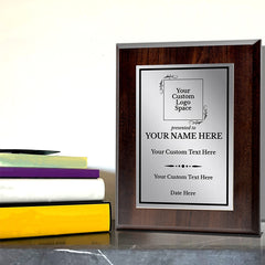 Custom Insert Your Logo (Square) Wreath Award Wooden Plaque | Recognition of Achievement and Service Personalizable Plaques