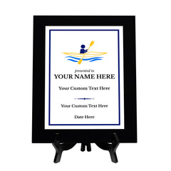 Kayaking Customizable Black Frame Wooden Award Plaque | Easel Mount Option | Achievement and Recognition Personalizable Plaques | Sports Award