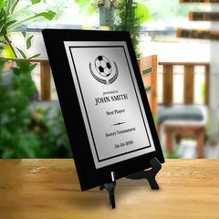 Soccer Customizable Black Frame Wooden Award Plaque | Easel Mount Option | Achievement and Recognition Personalizable Plaques