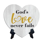 Signs ByLITA Heart God's love never fails, Wood Color, Table Sign (6"x5")