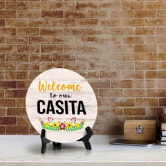 Signs ByLITA Circle Welcome to our Casita Wood Color, Entrance Decor Table Sign (5"x5")