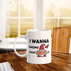 I Wanna Gnome What Love is 11oz Plastic or Ceramic Coffee Mug | Cute and Funny Romantic Novelty Mugs