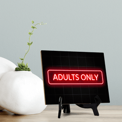 Adults Only Neon Style (8x6") Table Sign With Acrylic Easel | Live Streaming Recording Neon Decoration | For Gamers