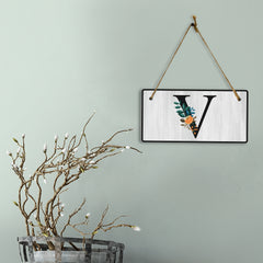 V Flower Decor 5x10 Hanging Wall or Door Sign | Alphabet Letter Room Decoration