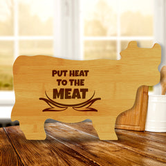 Put Heat To The Meat 14.75 x 9.75" Cow Shape Cutting Board | Funny Kitchen Chopping Board