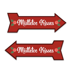 Arrow Shape Plus Mistletoe Kisses 12x4" Wall or Door Sign | Christmas Holiday Decoration