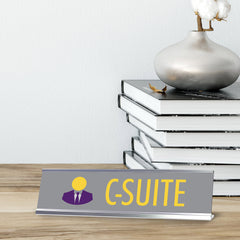 C-Suite Grey, Silver Frame, Desk Sign (2x8")