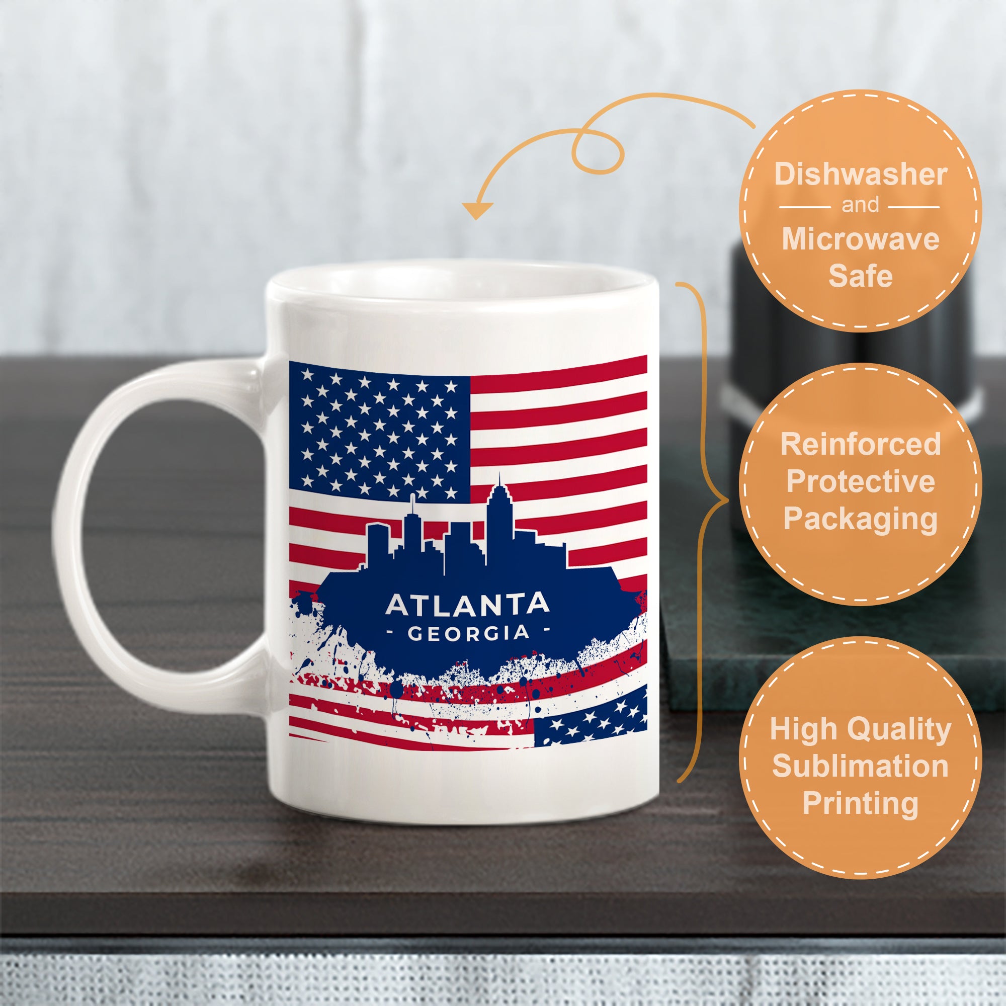 Atlanta Georgia 11oz Plastic or Ceramic Coffee Mug | Office & Home | American Pride