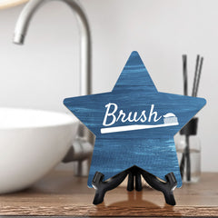 Sign ByLITA Brush, Wood Color, Star Bathroom Table Sign (6"x5")