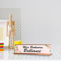 Miss Bookworm Brilliance Rose Gold Frame Desk Sign (2x8") | Appreciation Idea For Her | Girlfriend| Workspace Decoration