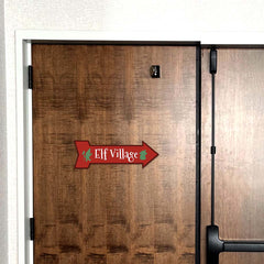 Arrow Shape Plus Elf Village 12x4" Wall or Door Sign | Christmas Holiday Decoration