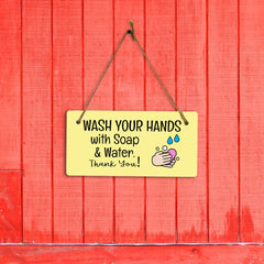 Wash Your Hands With Soap & Water. Thank You! 5x10 Hanging Plus Wall or Door Sign | Bathroom & Home Décor