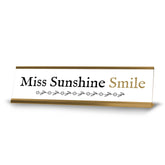Miss Sunshine Smile Gold Frame Desk Sign (2x8") | Appreciation Idea For Her | Girlfriend| Workspace Decoration