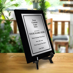 Custom Logo Black Frame Wooden Award Plaque | Easel Mount Option | Upload Your Logo | Recognition of Achievement and Service Personalizable Plaques