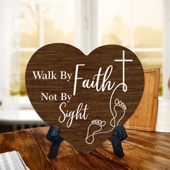 Sign ByLITA Heart Walk By Faith Not By Sight, Wood Color, Table Sign (6"x5")