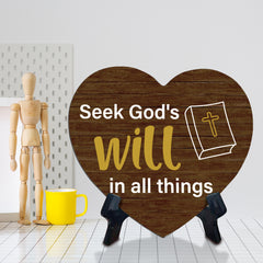 Sign ByLITA Heart Seek God's will in all things, Wood Color, Table Sign (6"x5")